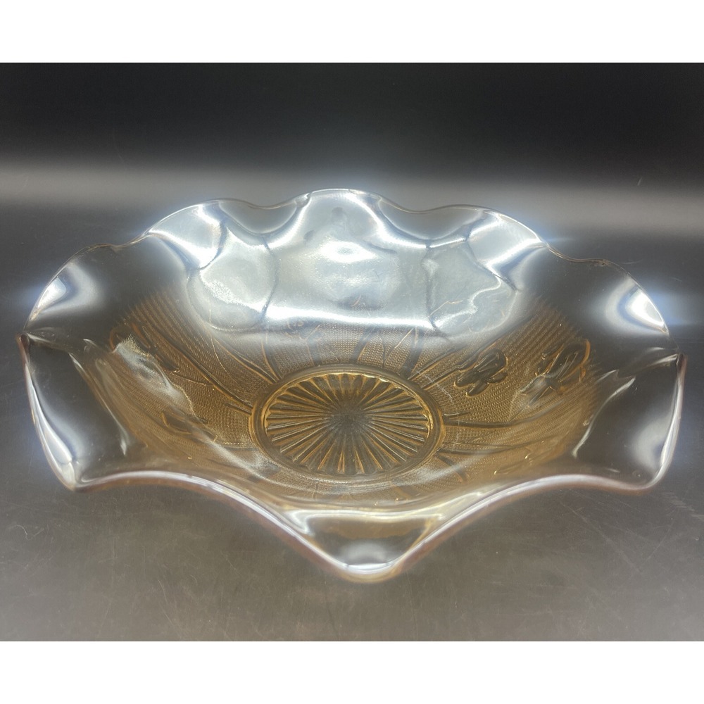 VTG Jeannette Iris Herringbone Marigold‎ Iridescent Glass Bowl 11.5"